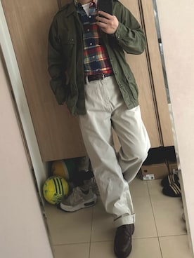 「アイテム（ミリタリージャケット）」を使った、shinさん（メンズ・172cm）の秋コーディネート