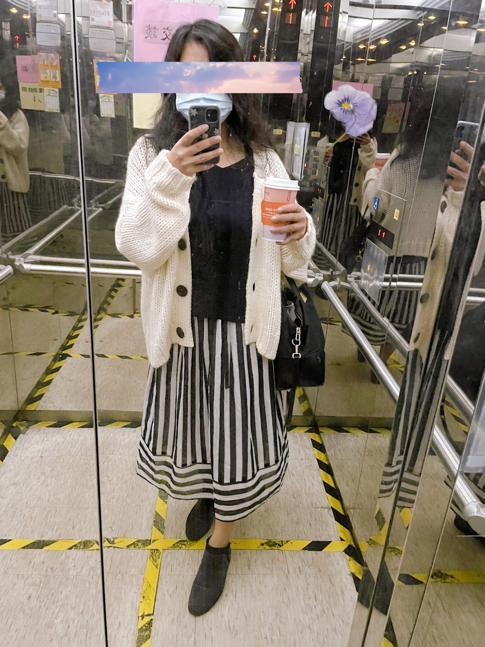 「シロニット、ストライプ、秋のコーデ、ZARA、FELISSIMO、office style」｜「Felissimoのアイテム（スカート、ホワイト系）」を使った、linlinさん（レディース・160cm）の秋コーディネートの1枚目の写真