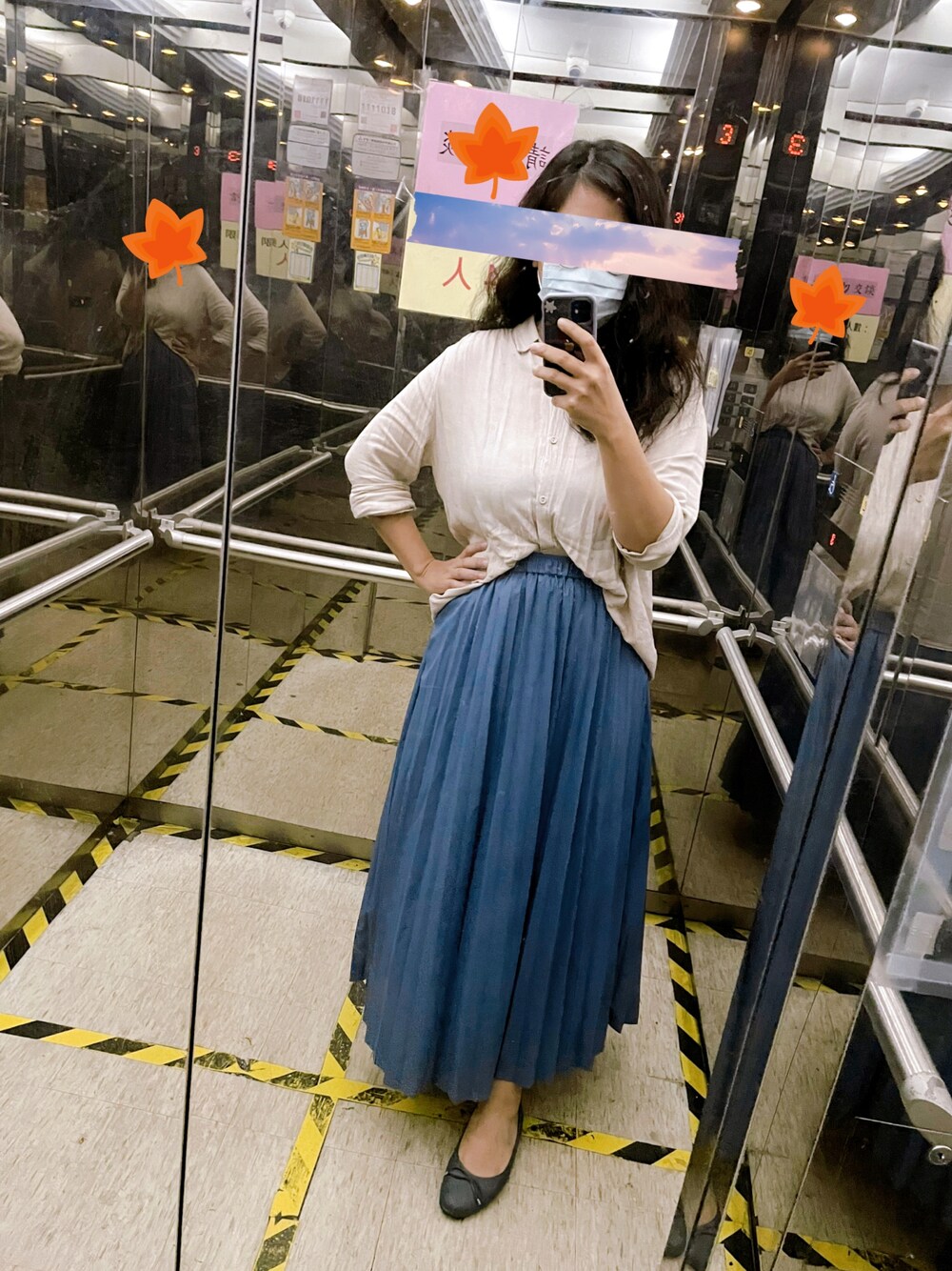 「blueskirt、office style、秋服コーデ、pleated skirt、niko and ...」｜「niko and...のレザーライクプリーツスカート2（スカート、ブルー系）」を使った、linlinさん（レディース・160cm）の秋コーディネートの1枚目の写真