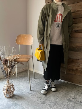 「GU（ジーユー）のアイテム（モッズコート）」を使った、𝕔𝕙𝕚𝕒𝕜𝕚さん（レディース・152cm）の冬コーディネート