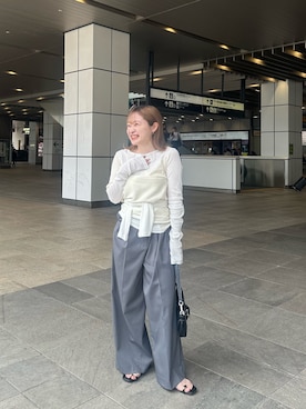 「SHENERY（シーナリー）の【LUALY】パッチワークレイヤードSET（Tシャツ/カットソー、ホワイト系）」を使った、Sato_153cmさん（レディース・153cm）の夏コーディネート