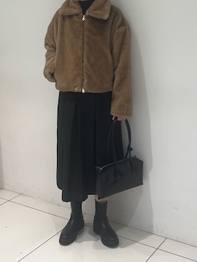 「SENSE OF PLACE by URBAN RESEARCH(センスオブプレイスバイアーバンリサーチ)のTISSAVEL フェイクファーショートコート(ブルゾン、ブラウン系)」を使った、kokoroさん(レディース・161cm)の秋コーディネート