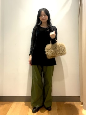 「KBF（ケイビーエフ）のベロアキャミソールSETシアートップス（Tシャツ/カットソー、ブラック系）」を使った、harunaさん（レディース・158cm）の夏コーディネート
