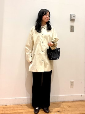 「FORK&SPOON（フォークアンドスプーン）のFORK&SPOON　ハイツイストフレアパンツ（その他パンツ、ブラック系）」を使った、harunaさん（レディース・158cm）の秋コーディネート