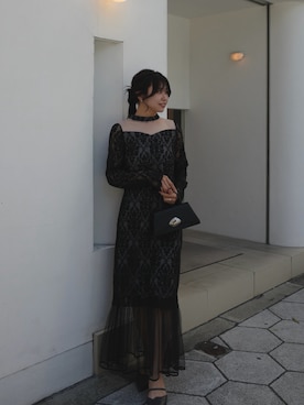 「LE'RURE（リルアー）のMidi scallop lace dress（ワンピース、ブラック系）」を使った、LE'RURE STAFFさん（レディース・163cm）の春コーディネート