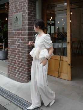 「LE'RURE（リルアー）のWhip peplum half sleeve tops（Tシャツ/カットソー、グレー系）」を使った、LE'RURE STAFFさん（レディース・163cm）の春コーディネート
