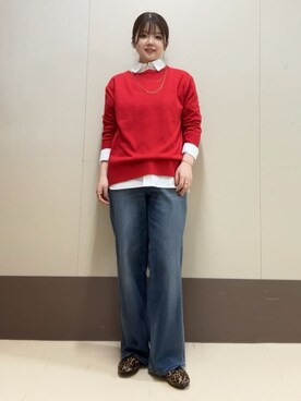 「UNTITLED（アンタイトル）の【8色展開/体型カバー】魅せる"タイムレスニット"（ニット/セーター、レッド系）」を使った、Atsumiさん（レディース・158cm）の秋コーディネート