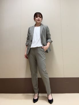 「UNTITLED（アンタイトル）の【洗える/お仕事スーツ】ドライメランジ テーラードジャケット（テーラードジャケット、ベージュ系）」を使った、Atsumiさん（レディース・158cm）の秋コーディネート