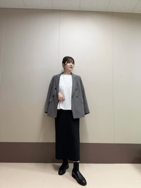 「UNTITLED（アンタイトル）の【セットアップ可】ウールライク ダブルブレストジャケット（テーラードジャケット、グレー系）」を使った、Atsumiさん（レディース・158cm）の秋コーディネート