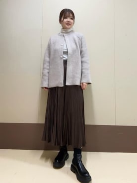 「UNTITLED（アンタイトル）の【軽アウター/ミドル丈】ウールニットコーディガン（カーディガン/ボレロ、ベージュ系）」を使った、Atsumiさん（レディース・158cm）の秋コーディネート