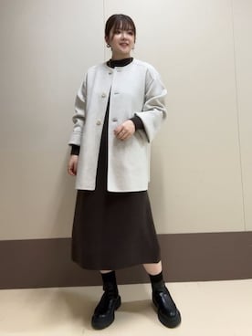 「UNTITLED（アンタイトル）の【ミディ丈/軽やか】セミラグランリバー コート（ノーカラーコート、ベージュ系）」を使った、Atsumiさん（レディース・158cm）の秋コーディネート