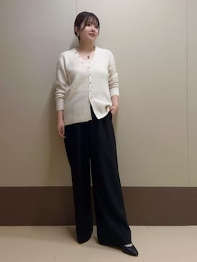 「UNTITLED（アンタイトル）の【トレンド/柔らかな素材感】ビスチェセットカーディガン（カーディガン/ボレロ、ホワイト系）」を使った、Atsumiさん（レディース・158cm）の秋コーディネート