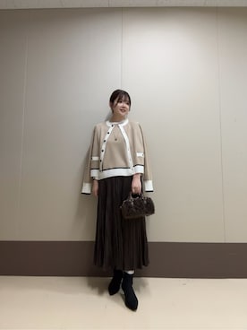 「UNTITLED（アンタイトル）の【アンサンブル可/ジャケット風】ウールミラノリブカーディガン（カーディガン/ボレロ、ベージュ系）」を使った、Atsumiさん（レディース・158cm）の秋コーディネート
