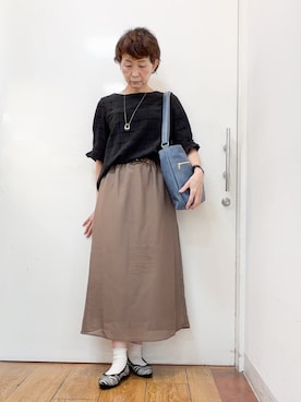 「SHOO・LA・RUE（シューラルー）の【セットアップ可/S-LL】モールチェックで上品に タックスリーブ ブラウス（シャツ/ブラウス、ブラック系）」を使った、みぃさん（レディース・159cm）の夏コーディネート