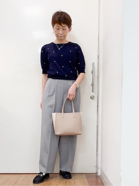 「SHOO・LA・RUE（シューラルー）の【軽量/2WAY】コーデのアクセントになる　配色トートバッグ（トートバッグ、ベージュ系）」を使った、みぃさん（レディース・159cm）の春コーディネート