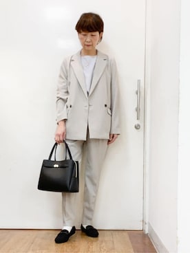 「SHOO・LA・RUE（シューラルー）の【着丈選べる/体型カバー/洗濯機可】さらさらとろん ドルマンブラウス（シャツ/ブラウス、グレー系）」を使った、みぃさん（レディース・159cm）の春コーディネート