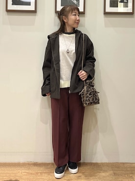 「SHOO・LA・RUE（シューラルー）の【S-LL】見た目以上に軽い ウール調フーディーショートコート（その他アウター、ブラウン系）」を使った、まつみさん（レディース・162cm）の秋コーディネート