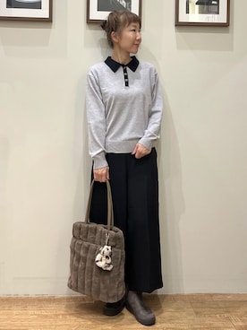 「SHOO・LA・RUE（シューラルー）の【S-LL/洗濯機可】やわらかな着心地 襟付きニット（ニット/セーター、グレー系）」を使った、まつみさん（レディース・162cm）の秋コーディネート