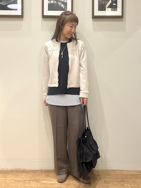 「SHOO・LA・RUE（シューラルー）の【着丈選べる/洗濯後しわになりにくい】センターピンタックですっきり見え きれいめイージーワイドパンツ（その他パンツ、ブラウン系）」を使った、まつみさん（レディース・162cm）の秋コーディネート