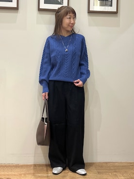 「SHOO・LA・RUE（シューラルー）の【着丈選べる/セットアップ可/ぱちぱちしにくい】洗濯後しわになりにくい 両面微起毛 あったかイージーワイドパンツ（その他パンツ、ブラック系）」を使った、まつみさん（レディース・162cm）の秋コーディネート