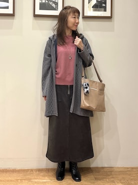 「SHOO・LA・RUE（シューラルー）の【S-LL/ゆるシルエット】体型カバーしながらスマートに魅せる ラインジャカードコーディガン（カーディガン/ボレロ、グレー系）」を使った、まつみさん（レディース・162cm）の秋コーディネート