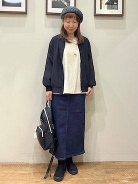 「SHOO・LA・RUE（シューラルー）の【S-LL】洗濯後しわになりにくい さっと羽織れる麻調ブルゾン（ブルゾン、ブラック系）」を使った、まつみさん（レディース・162cm）の秋コーディネート