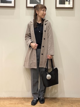 「SHOO・LA・RUE（シューラルー）の【S-LL/ゆるシルエット】体型カバーしながらスマートに魅せる ラインジャカードコーディガン（カーディガン/ボレロ、ブラウン系）」を使った、まつみさん（レディース・162cm）の秋コーディネート