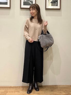 「SHOO・LA・RUE（シューラルー）の【洗濯機可/体型カバー】やわらかリブドルマンニット（ニット/セーター、ベージュ系）」を使った、まつみさん（レディース・162cm）の秋コーディネート