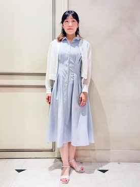 「couture brooch（クチュールブローチ）の【洗える・パール調釦】愛されシアーカーディガン（カーディガン/ボレロ、ホワイト系）」を使った、あみぴーさん（レディース・170cm）の夏コーディネート
