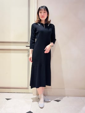 「grove（グローブ）のポロニットワンピース（ワンピース、ブラック系）」を使った、あみぴーさん（レディース・170cm）の春コーディネート