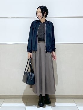 「Dessin（デッサン）の【秋羽織り/洗える】ハウンドトゥースフリルブラウス（シャツ/ブラウス、ブラウン系）」を使った、erikoさん（レディース・165cm）の秋コーディネート