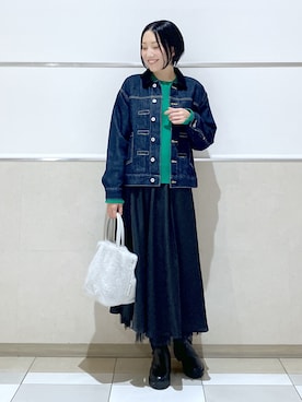「Dessin（デッサン）の【2WAY/洗濯機OK/XS-L】配色リバーシブル コットンジャカード クルーネックニット（Tシャツ/カットソー、グリーン系）」を使った、erikoさん（レディース・165cm）の秋コーディネート