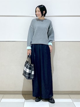 「Dessin（デッサン）の【2WAY/洗濯機OK/XS-L】配色リバーシブル コットンジャカード クルーネックニット（Tシャツ/カットソー、グレー系）」を使った、erikoさん（レディース・165cm）の秋コーディネート