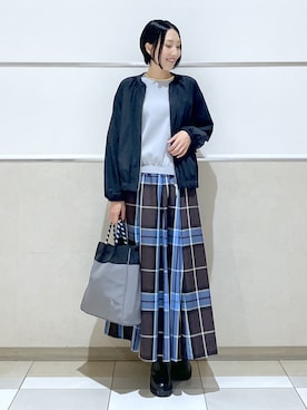 「Dessin（デッサン）の【UVカット/マシンウォッシャブル】6分袖配色ニット（ニット/セーター、グレー系）」を使った、erikoさん（レディース・165cm）の秋コーディネート