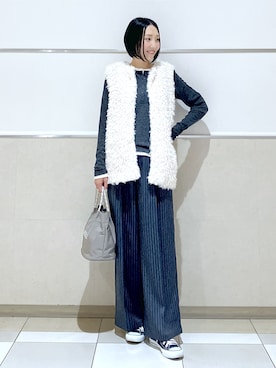 「Dessin（デッサン）のシアーテレコヘンリーネックプルオーバー（Tシャツ/カットソー、グレー系）」を使った、erikoさん（レディース・165cm）の秋コーディネート