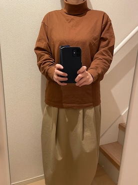 「UNIQLO（ユニクロ）のタートルネックT（長袖）（Tシャツ/カットソー）」を使った、mi_hoさん（レディース・157cm）の冬コーディネート