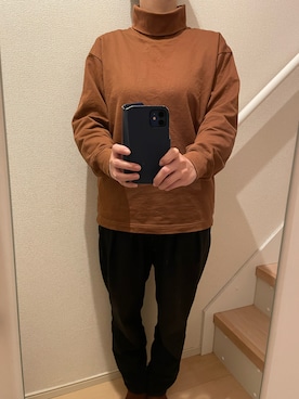 「UNIQLO（ユニクロ）のタートルネックT（長袖）（Tシャツ/カットソー）」を使った、mi_hoさん（レディース・157cm）の冬コーディネート