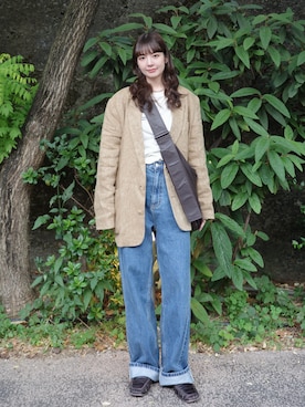 「TODAYFUL（トゥデイフル）のアイテム（ショルダーバッグ、ブラウン系）」を使った、かぁまなちゃんさん（レディース・162cm）の春コーディネート
