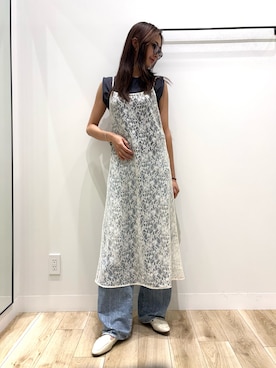 「KBF（ケイビーエフ）のショルダータックカットソー（タンクトップ、グレー系）」を使った、MIKUさん（レディース・168cm）の春コーディネート