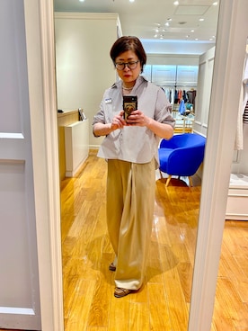 「NOLLEY’S（ノーリーズ）のウォッシャブルMY STANDARDショートシャツ（シャツ/ブラウス、ブラウン系）」を使った、Karubeさん（レディース・161cm）の夏コーディネート