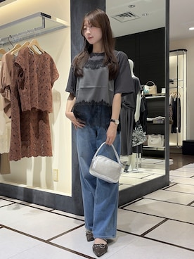 「UNTITLED（アンタイトル）の【追加/人気デニム】MAKE×DENIM WIDE（デニムパンツ、ブルー系）」を使った、mico7utさん（レディース）の夏コーディネート