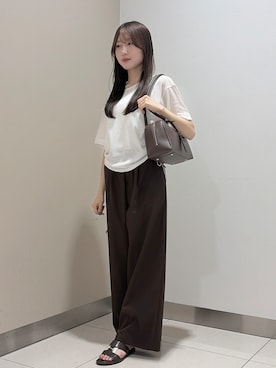 「UNTITLED（アンタイトル）の【ウエストゴム】タフタワイドパンツ（その他パンツ、ブラウン系）」を使った、mico7utさん（レディース）の夏コーディネート
