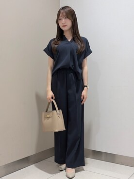 「UNTITLED（アンタイトル）の【セットアップ可/通気性/UVカット】エアリークールブラウス（シャツ/ブラウス、ブルー系）」を使った、mico7utさん（レディース）の夏コーディネート