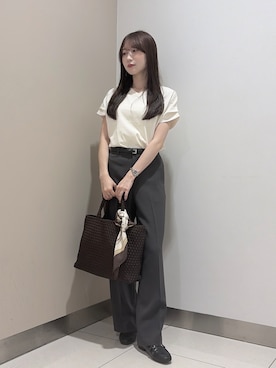 「UNTITLED（アンタイトル）の【きれいに体型カバー/前後2WAY】ドライタッチコットンプルオーバー（ニット/セーター、ホワイト系）」を使った、mico7utさん（レディース）の夏コーディネート
