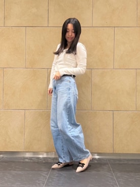「Launa lea（ラウナレア）のダブルリボンポインテッドトゥフラットパンプス(0572)（Pumps、グレー系）」を使った、Lana leaさん（レディース・161cm）の秋コーディネート