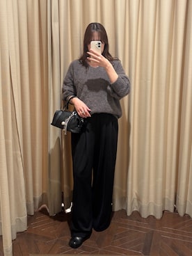 「LOUNGEDRESS（ラウンジドレス）の《新色登場》ファーカシミヤVニット（ニット/セーター、グレー系）」を使った、sakuraさん（レディース・153cm）の秋コーディネート