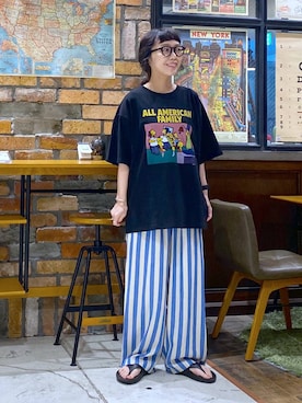 「niko and...（ニコアンド）のアイテム（パンツ）」を使った、おやぶさん（レディース・157cm）の夏コーディネート