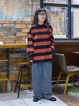 「niko and...（ニコアンド）のギャザーローファー（ローファー、ブラック系）」を使った、おやぶさん（レディース・157cm）の夏コーディネート