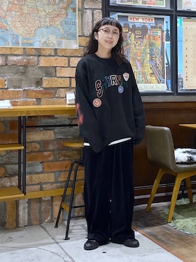 「niko and...（ニコアンド）のギャザーローファー（ローファー、ブラック系）」を使った、おやぶさん（レディース・157cm）の秋コーディネート