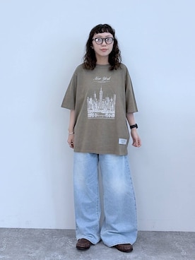 「niko and...（ニコアンド）のギャザーローファー（ローファー、ブラウン系）」を使った、おやぶさん（レディース・157cm）の夏コーディネート